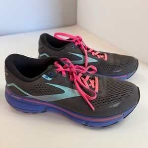 Brooks Ghost 15 Running Shoes Gray Blue Pink Athletic Sneakers Running Womens 8